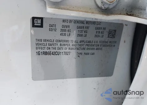 2012 Chevrolet Volt из США, поврежденный, VIN 1G1RB6E42CU117827